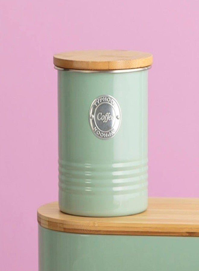 تايفون علبة قهوة فاخرة من مجموعة تايفون ليفينج - برطمان تخزين مطبخ محكم الإغلاق سعة 1 كوارت مع غطاء من الخيزران وحلقة سيليكون، حاوية فولاذية متينة لحفظ القهوة الطازجة وتنظيم المؤن، لون أخضر فاتح - Image 3